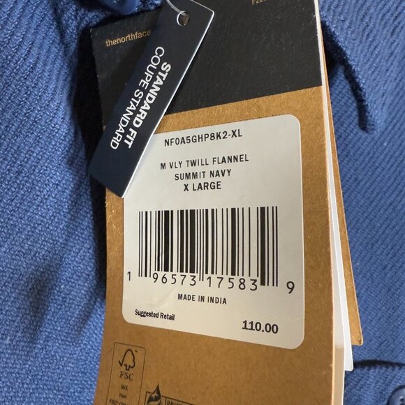 NWT The North Face Valley Twill Flannel Shirt Mens XL Summit Navy Outdoor Preppy - Picture 9 of 16